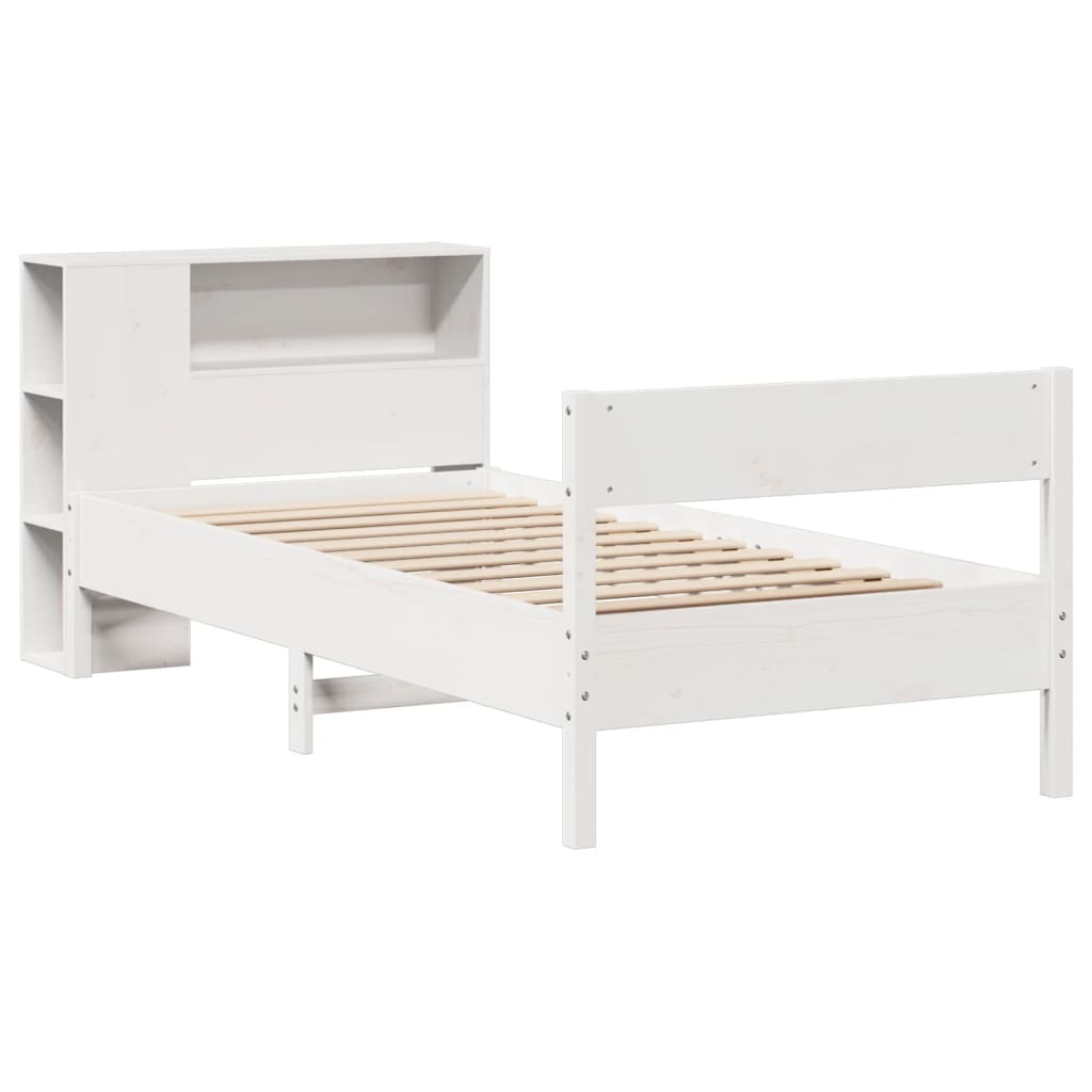 Bookcase Bed without Mattress White 100x200cm Solid Wood Pine