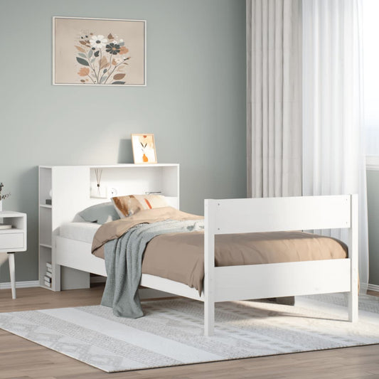 Bookcase Bed without Mattress White 90x200cm Solid Wood Pine