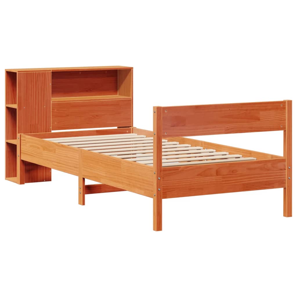 Bookcase Bed without Mattress Wax Brown 90x200cm Solid Wood Pine