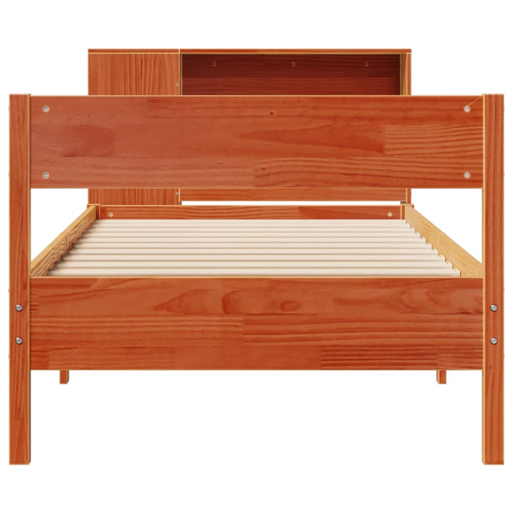 Bookcase Bed without Mattress Wax Brown 90x200cm Solid Wood Pine