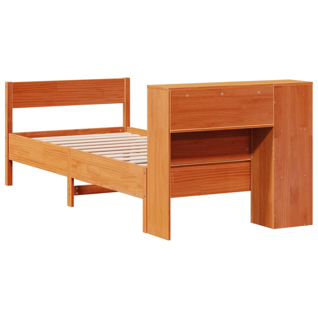 Bookcase Bed without Mattress Wax Brown 90x200cm Solid Wood Pine