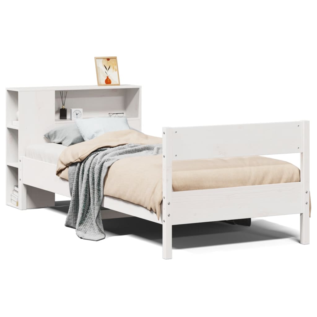 Bookcase Bed without Mattress White 90x190 cm Single Solid Wood Pine