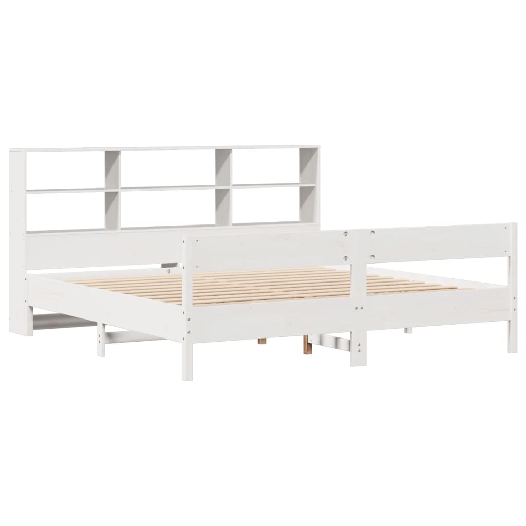 Bookcase Bed without Mattress White 200x200cm Solid Wood Pine