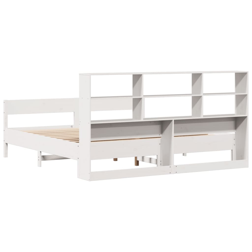 Bookcase Bed without Mattress White 200x200cm Solid Wood Pine