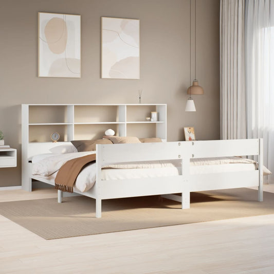 Bookcase Bed without Mattress White 200x200cm Solid Wood Pine