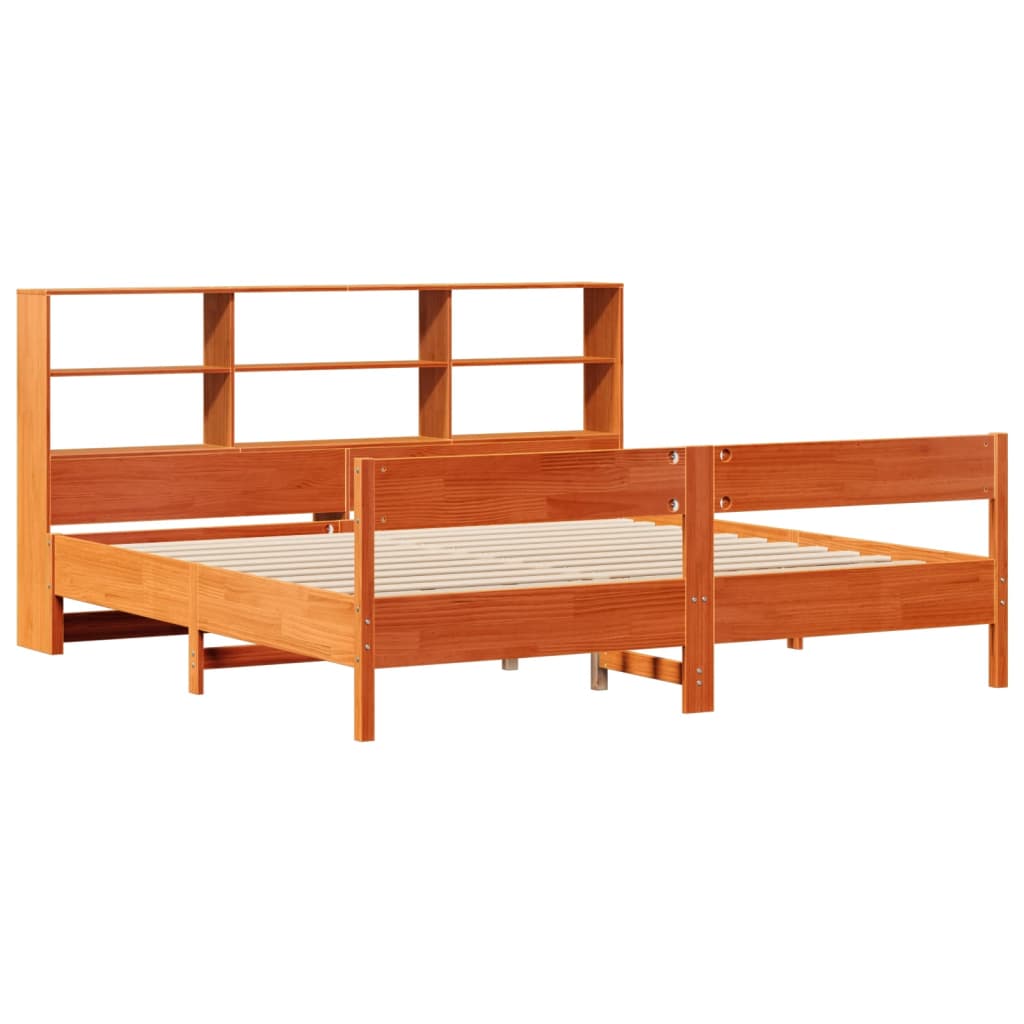 Bookcase Bed without Mattress Wax Brown 200x200cm Solid Wood Pine