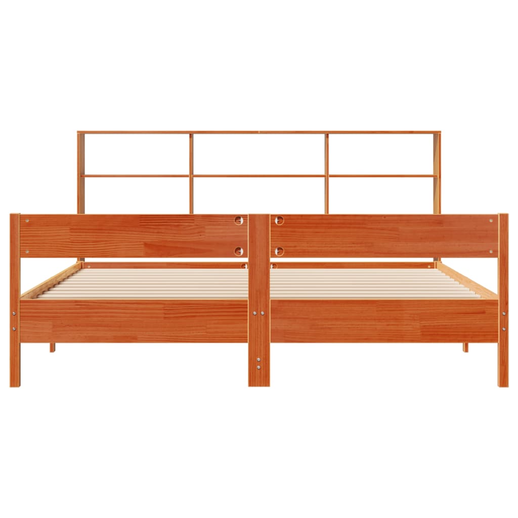 Bookcase Bed without Mattress Wax Brown 200x200cm Solid Wood Pine