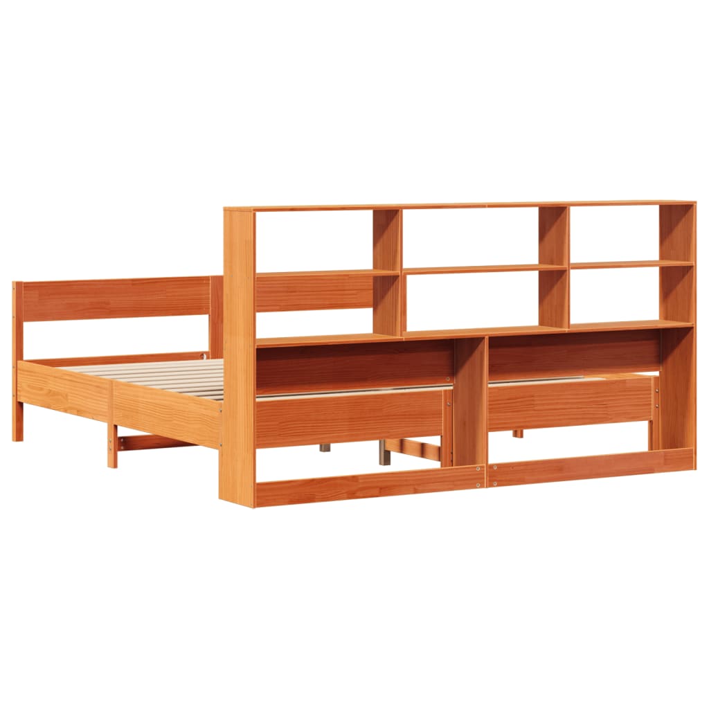 Bookcase Bed without Mattress Wax Brown 200x200cm Solid Wood Pine