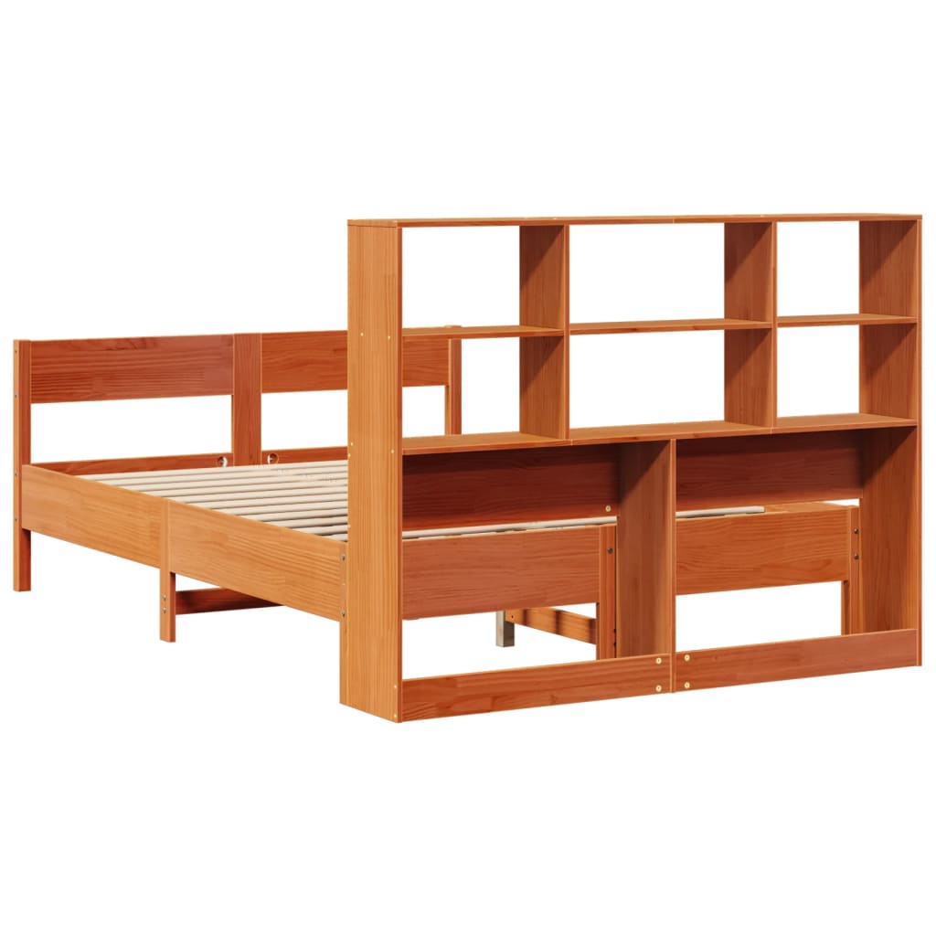 Bookcase Bed without Mattress Wax Brown 160x200cm Solid Wood Pine