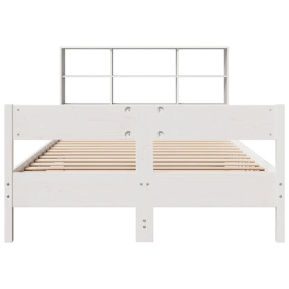 Bookcase Bed without Mattress White 150x200 cm King Size Solid Wood Pine