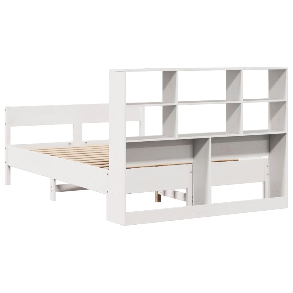 Bookcase Bed without Mattress White 150x200 cm King Size Solid Wood Pine