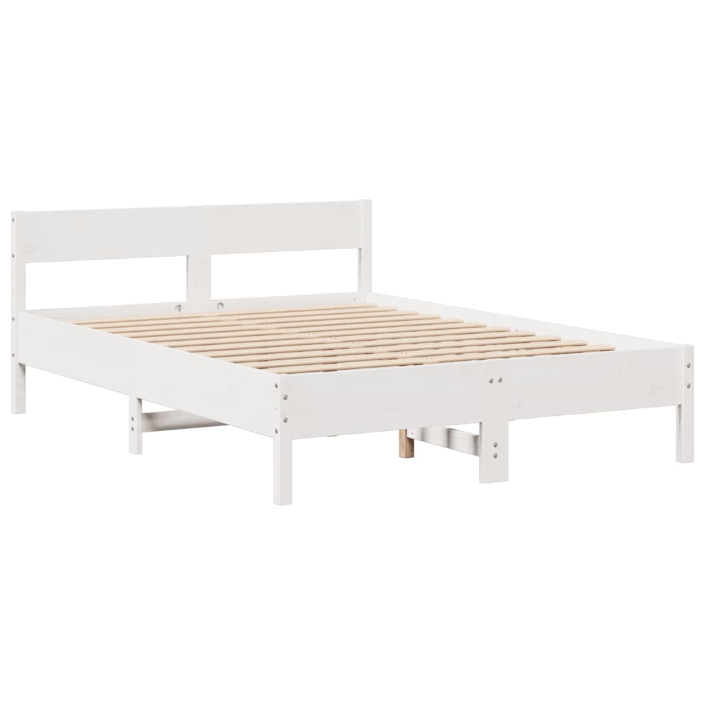 Bookcase Bed without Mattress White 150x200 cm King Size Solid Wood Pine