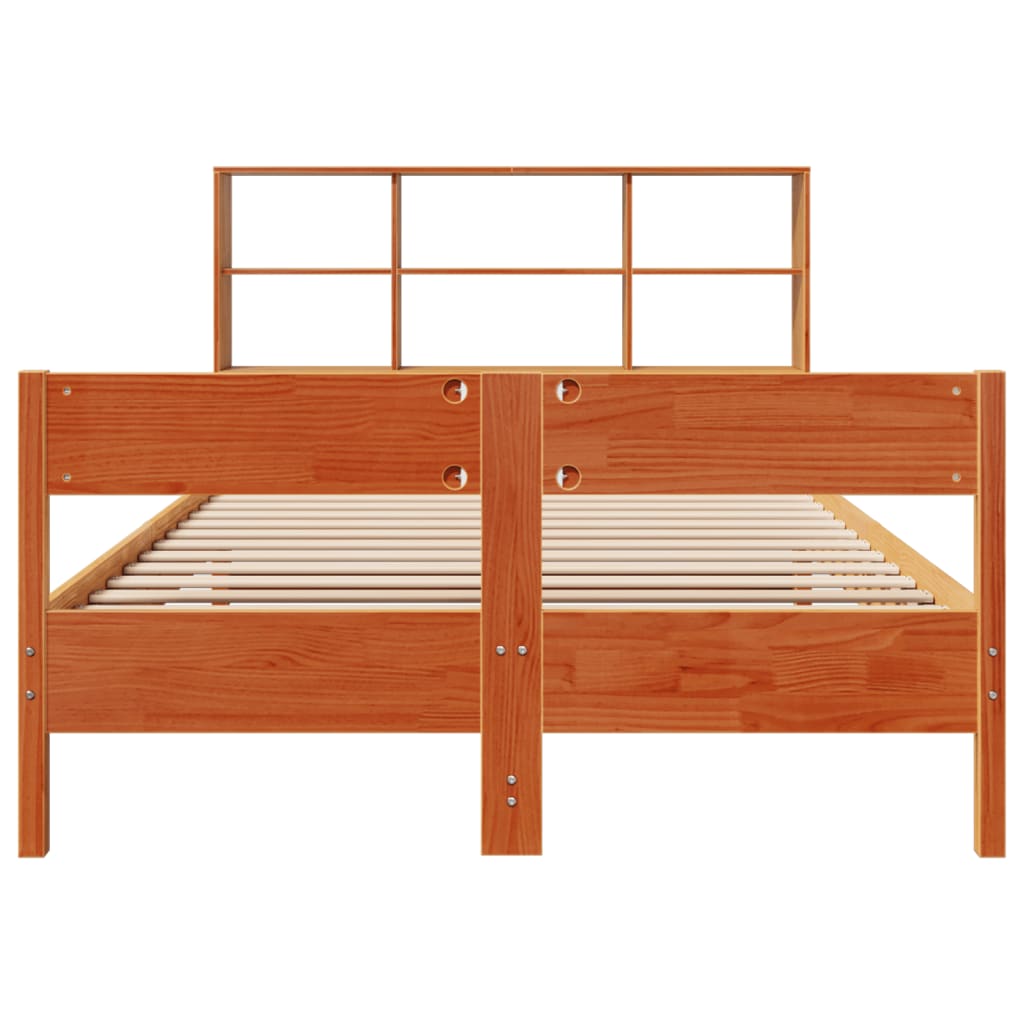 Bookcase Bed without Mattress Wax Brown 150x200 cm King Size Solid Wood Pine