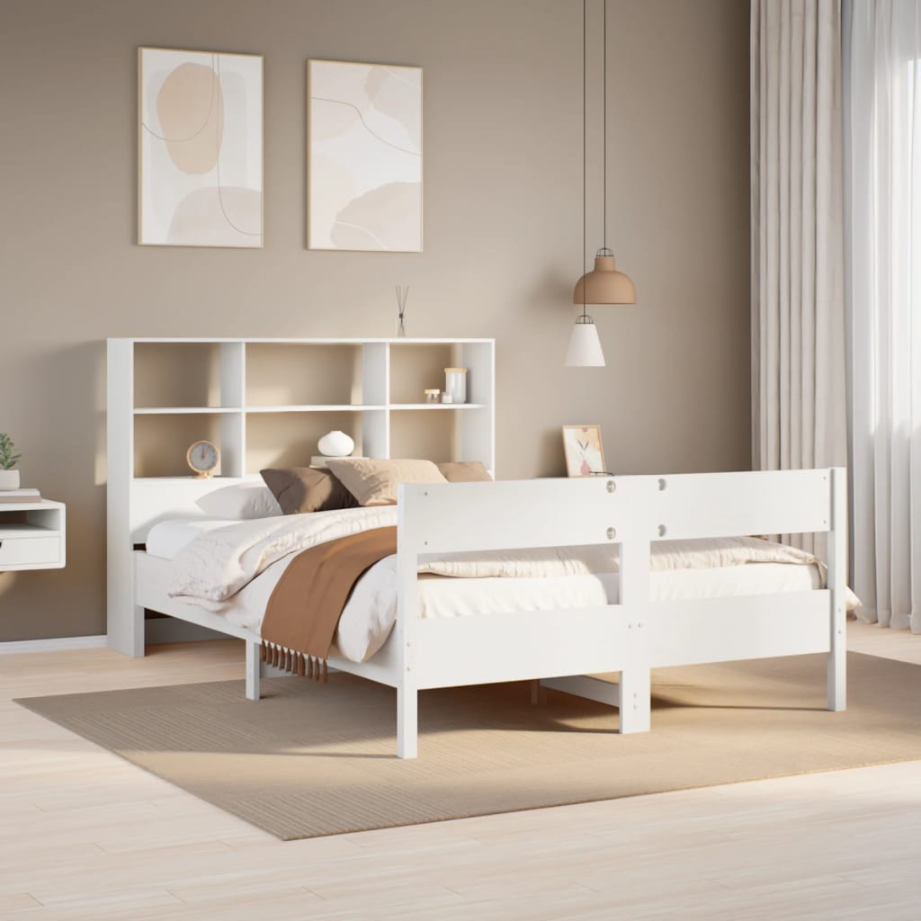 Bookcase Bed without Mattress White 140x200cm Solid Wood Pine