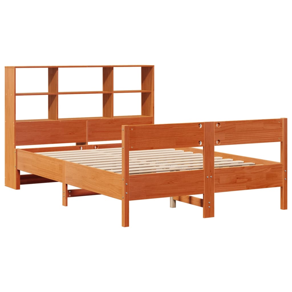 Bookcase Bed without Mattress Wax Brown 140x200cm Solid Wood Pine