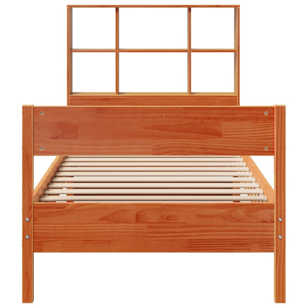 Bookcase Bed without Mattress Wax Brown 100x200cm Solid Wood Pine