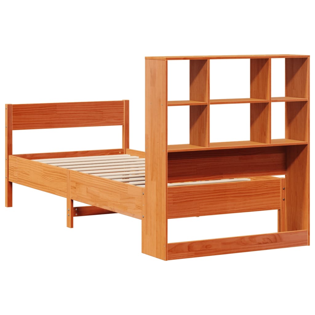 Bookcase Bed without Mattress Wax Brown 100x200cm Solid Wood Pine