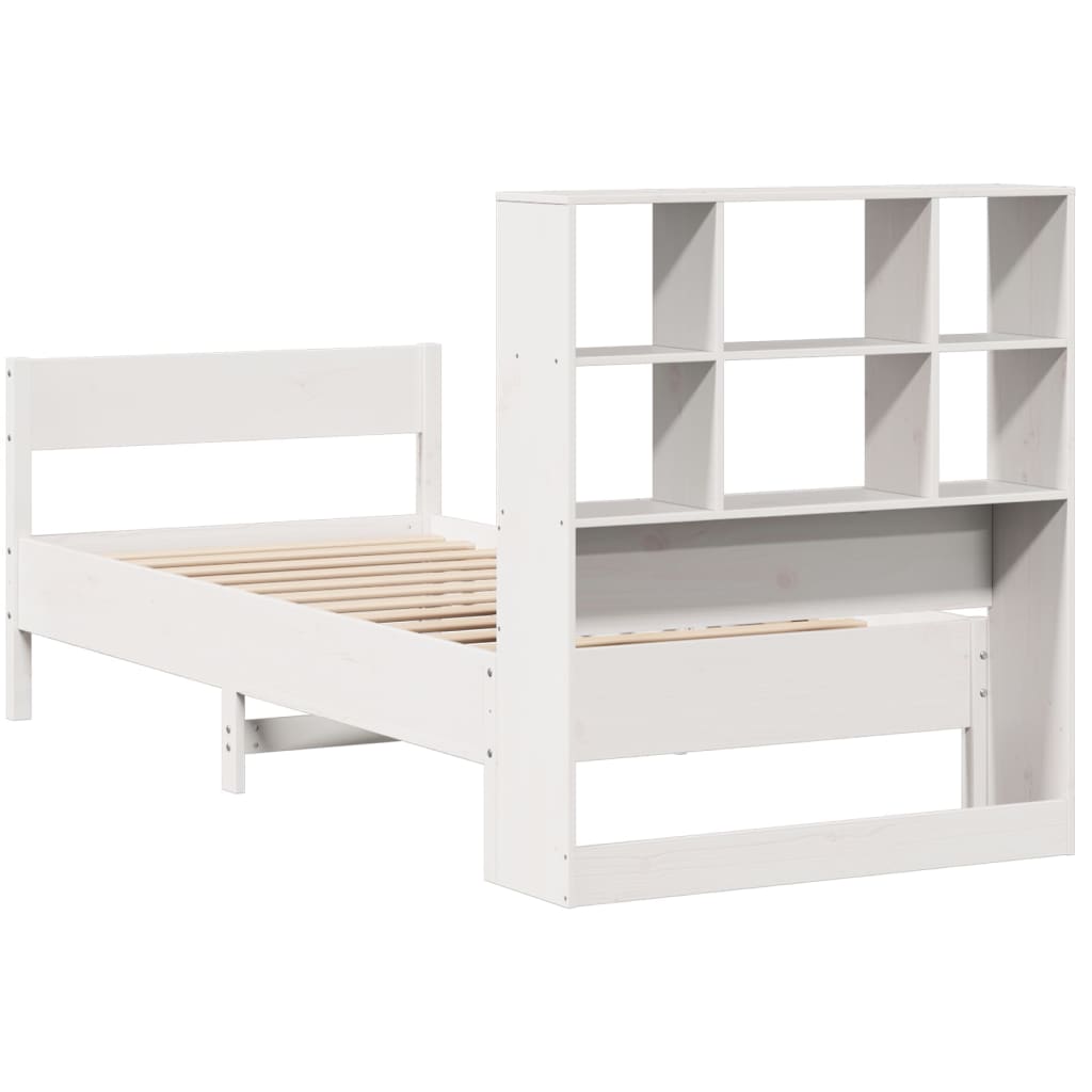 Bookcase Bed without Mattress White 90x200cm Solid Wood Pine