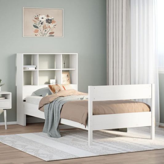 Bookcase Bed without Mattress White 90x200cm Solid Wood Pine