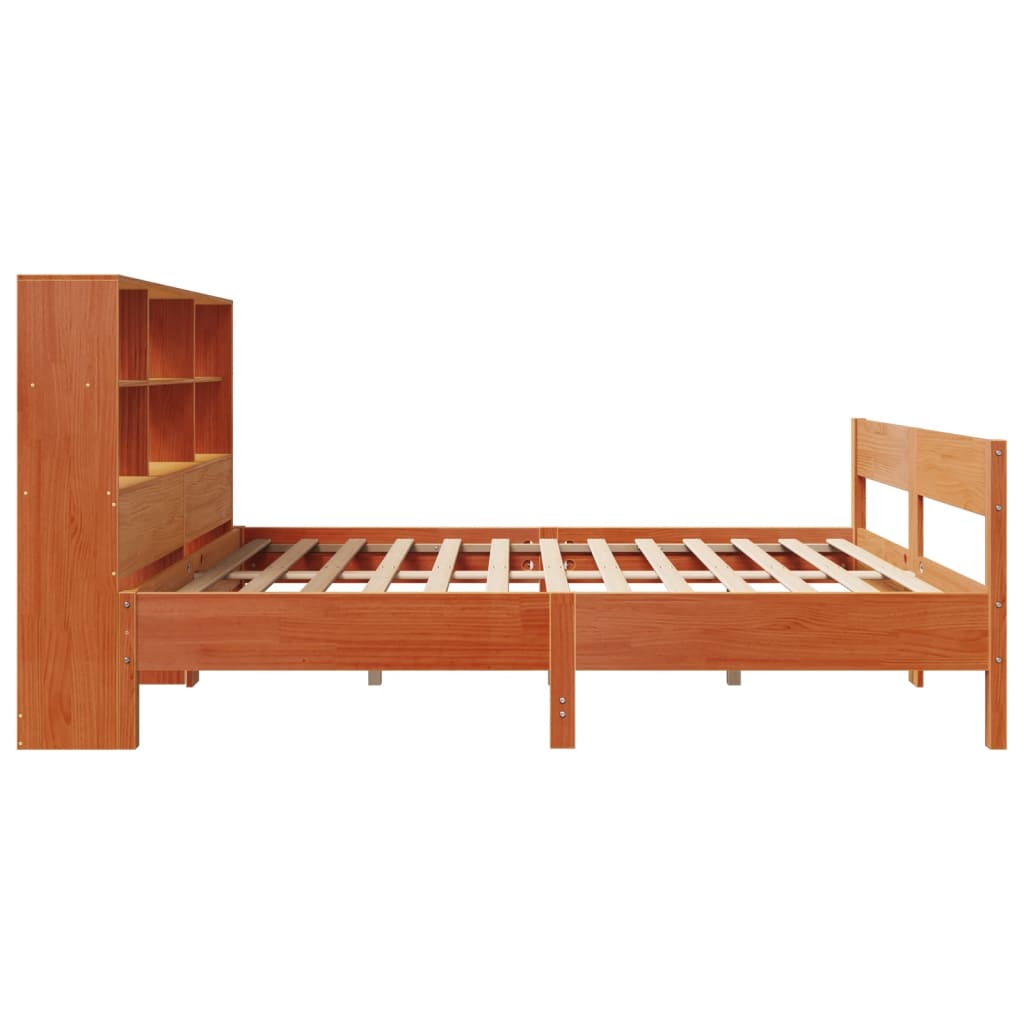 Bookcase Bed without Mattress Wax Brown 140x190cm Solid Wood Pine