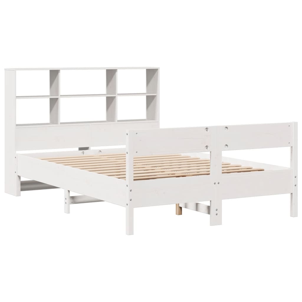 Bookcase Bed without Mattress White 135x190cm Double Solid Wood Pine