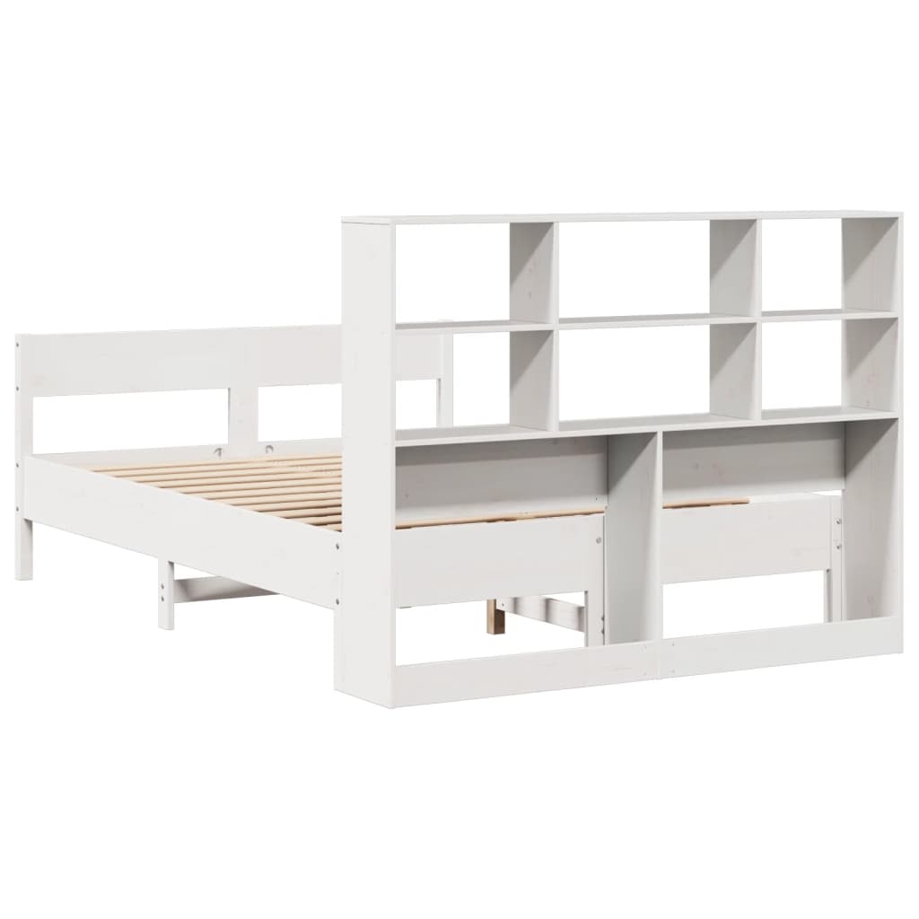 Bookcase Bed without Mattress White 135x190cm Double Solid Wood Pine