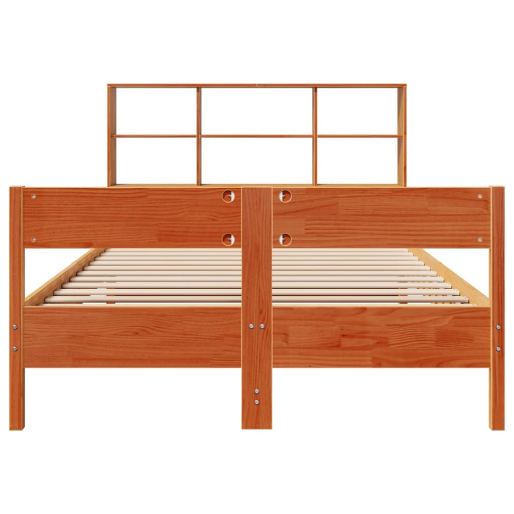 Bookcase Bed without Mattress Wax Brown 135x190cm Double Solid Wood Pine