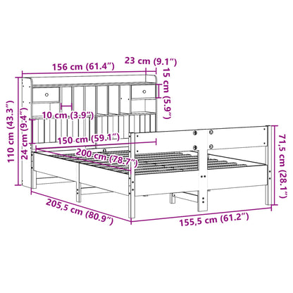 Bookcase Bed without Mattress 150x200cm King Size Solid Wood Pine