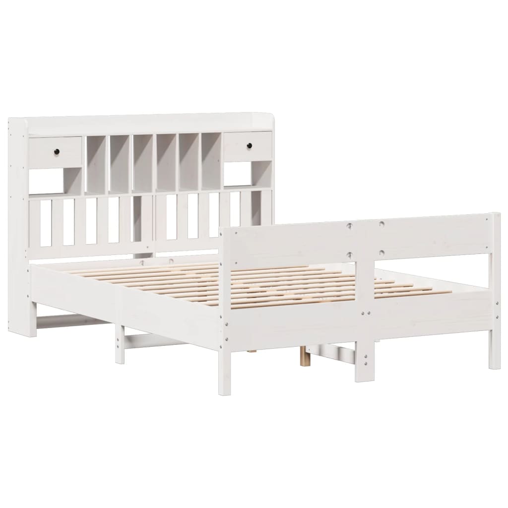 Bookcase Bed without Mattress White 150x200cm King Size Solid Wood Pine