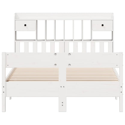 Bookcase Bed without Mattress White 150x200cm King Size Solid Wood Pine