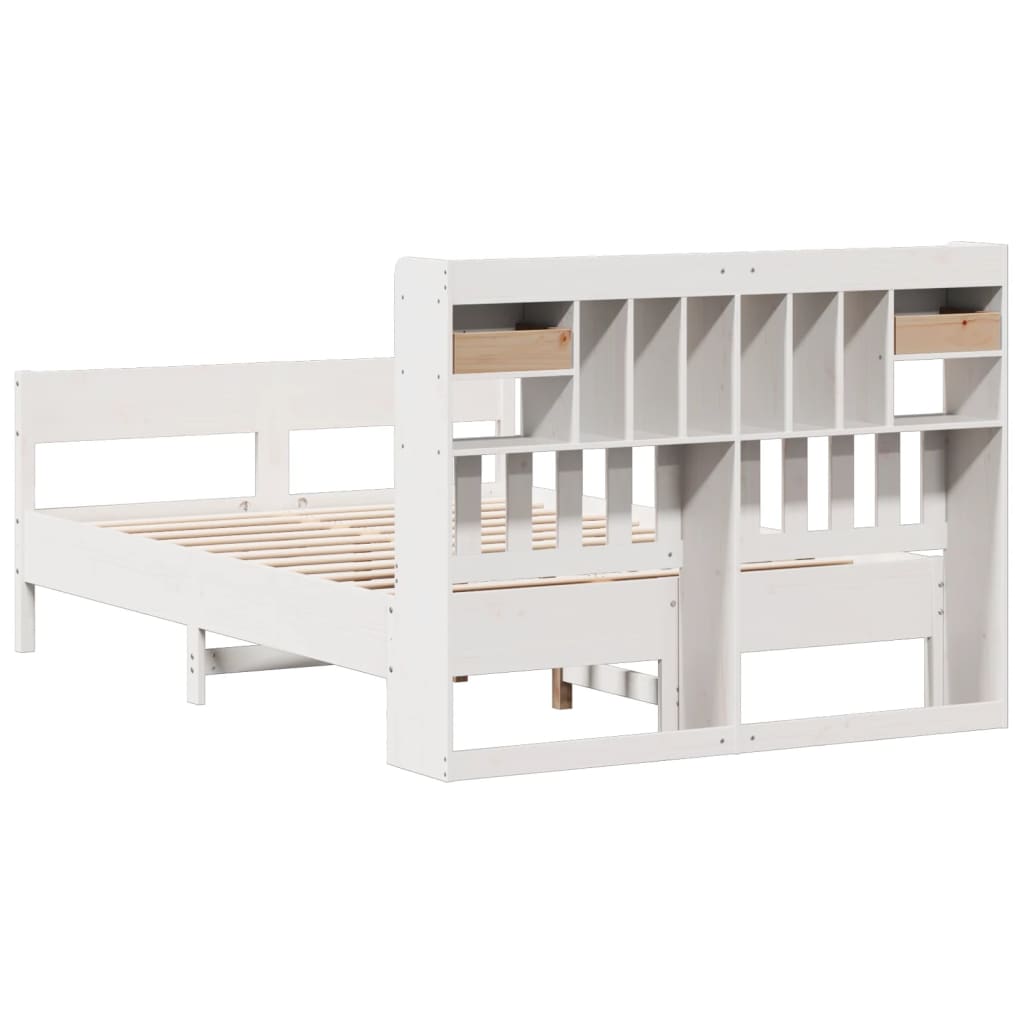 Bookcase Bed without Mattress White 150x200cm King Size Solid Wood Pine