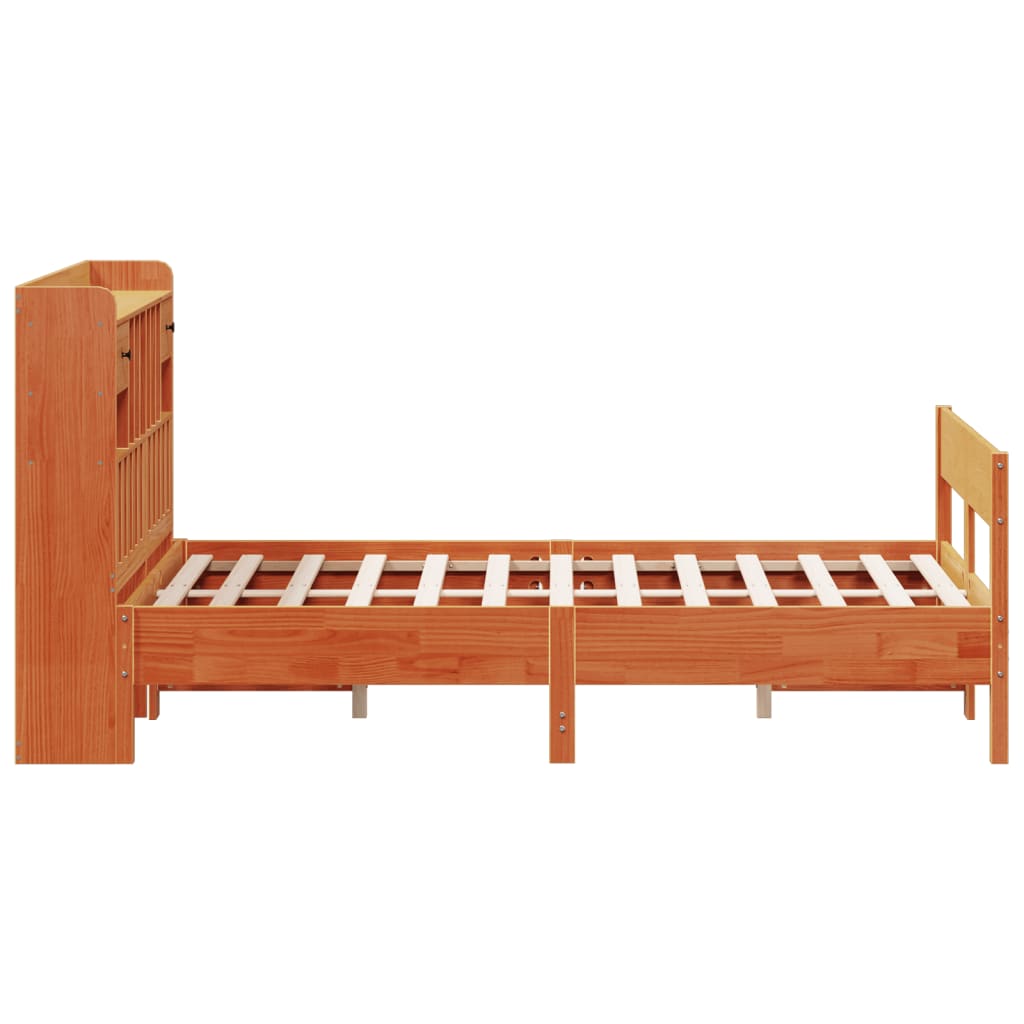 Bookcase Bed without Mattress Wax Brown 150x200cm King Size Solid Wood Pine