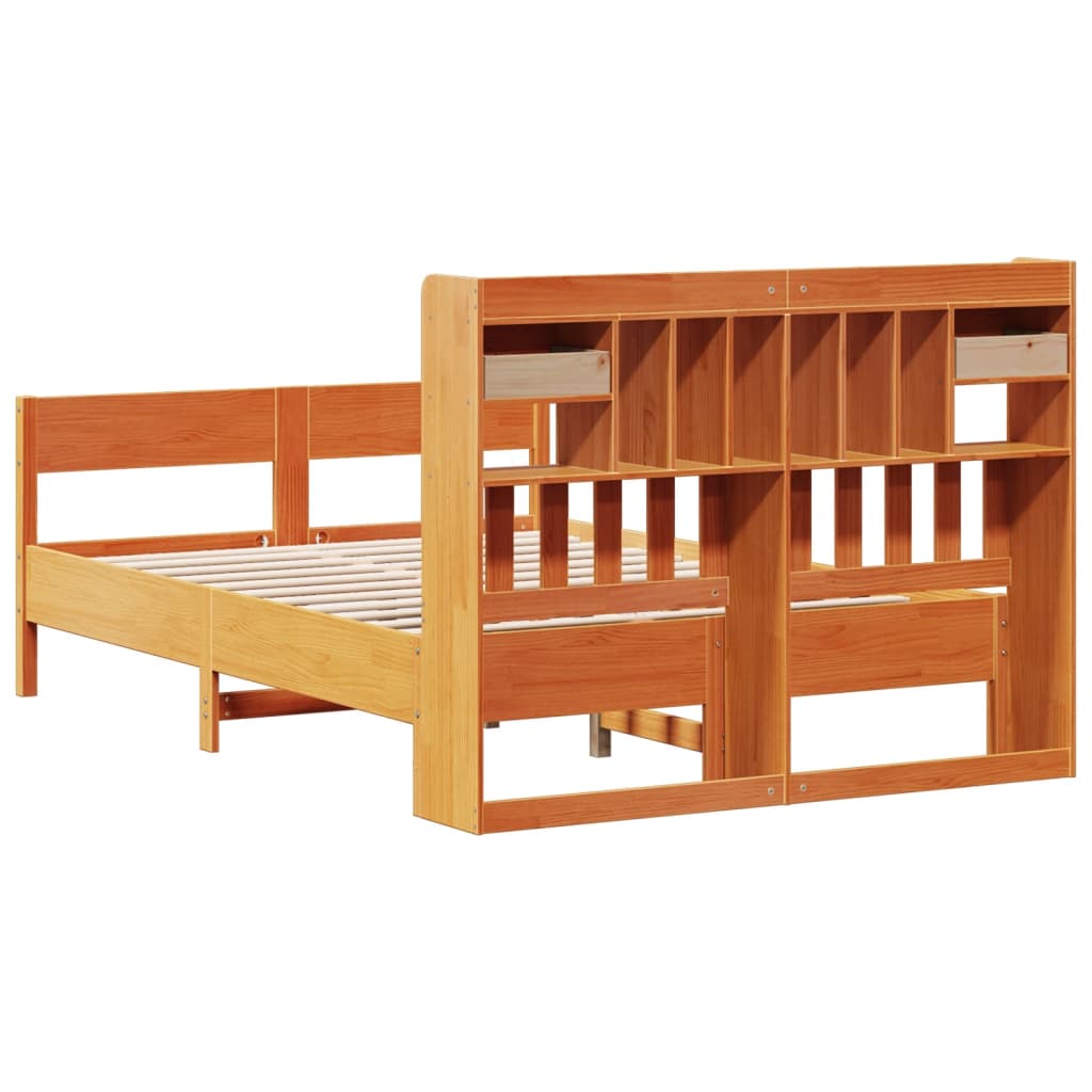 Bookcase Bed without Mattress Wax Brown 150x200cm King Size Solid Wood Pine