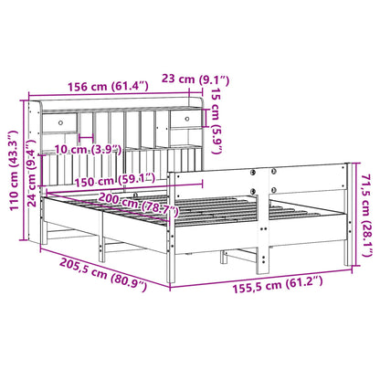 Bookcase Bed without Mattress Wax Brown 150x200cm King Size Solid Wood Pine