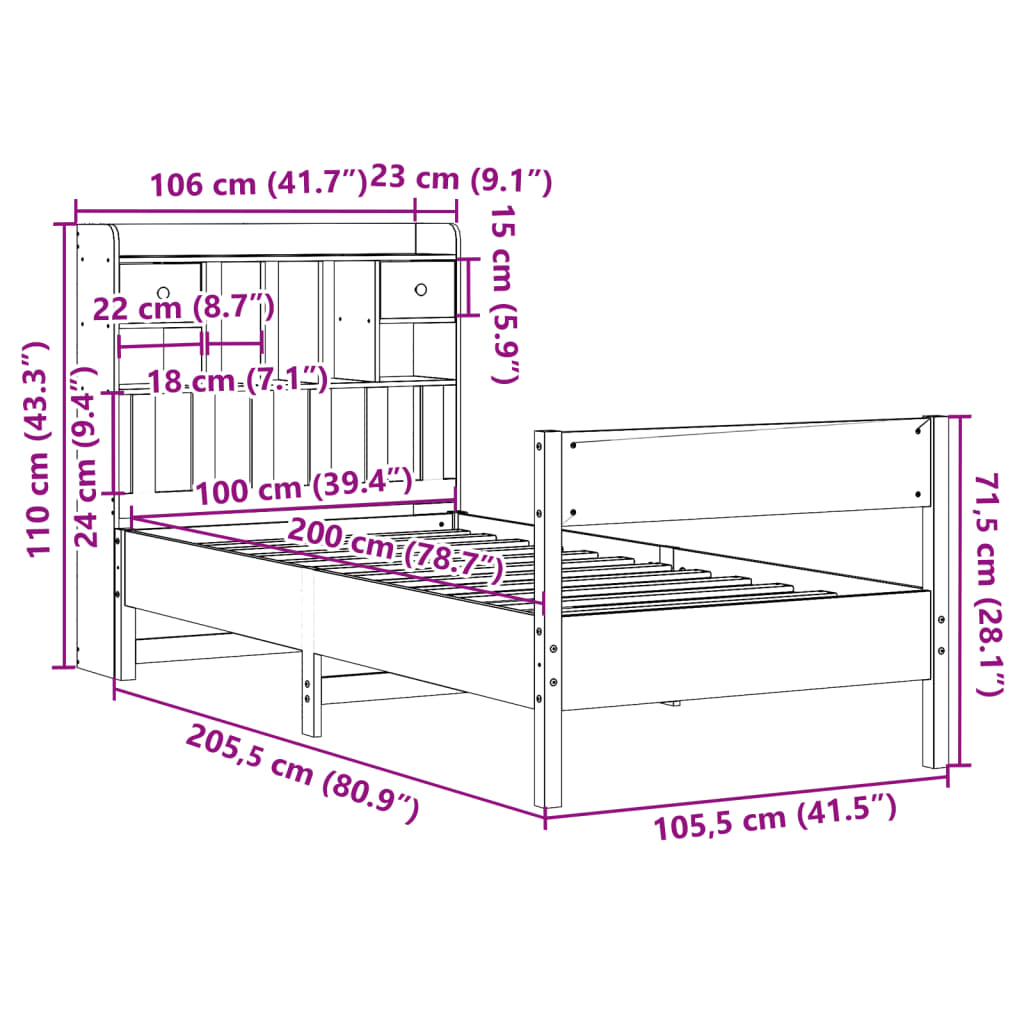 Bookcase Bed without Mattress 100x200 cm Solid Wood Pine