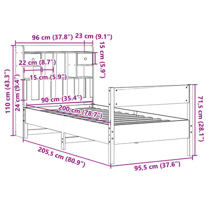 Bookcase Bed without Mattress 90x200 cm Solid Wood Pine