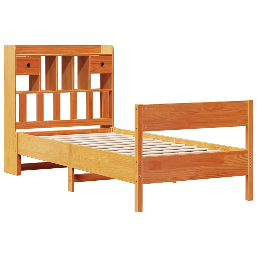 Bookcase Bed without Mattress Wax Brown 90x200 cm Solid Wood Pine