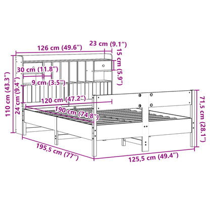 Bookcase Bed without Mattress White 120x190cm Small Double Solid Wood Pine