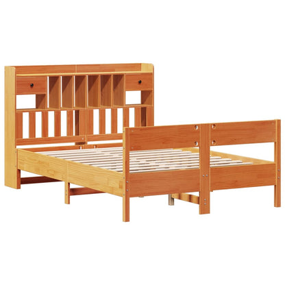 Bookcase Bed without Mattress Wax Brown 120x190cm Small Double Solid Wood Pine