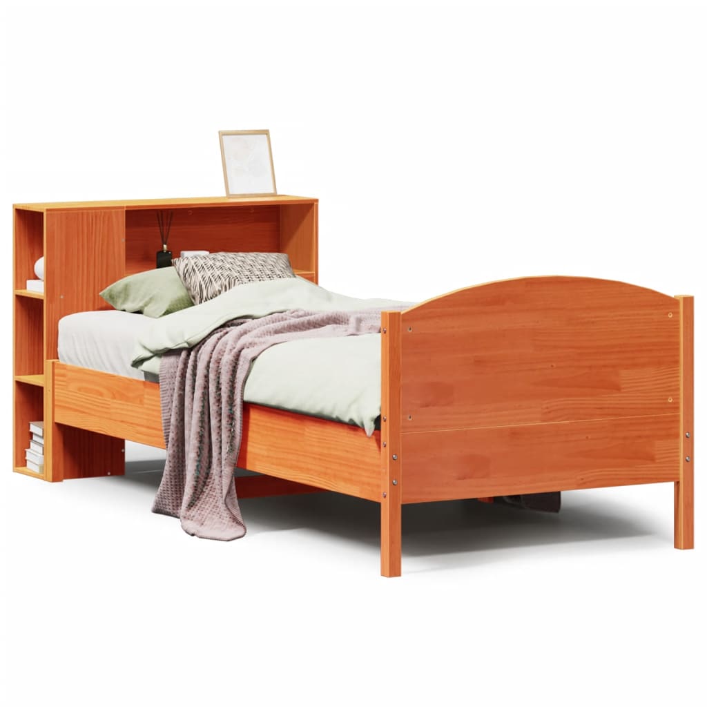 Bookcase Bed without Mattress Wax Brown 90x190cm Single Solid Wood Pine