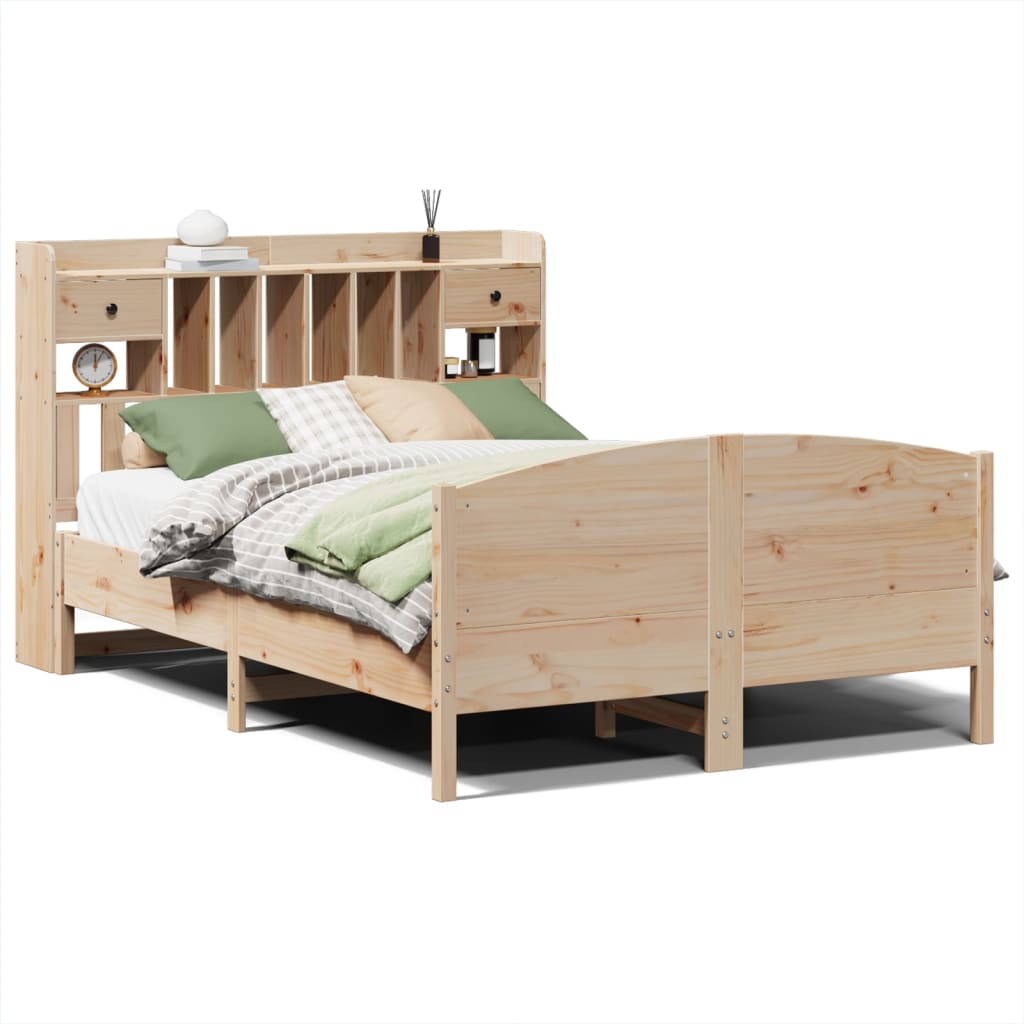 Bookcase Bed without Mattress 150x200 cm King Size Solid Wood Pine