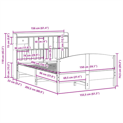 Bookcase Bed without Mattress 150x200 cm King Size Solid Wood Pine