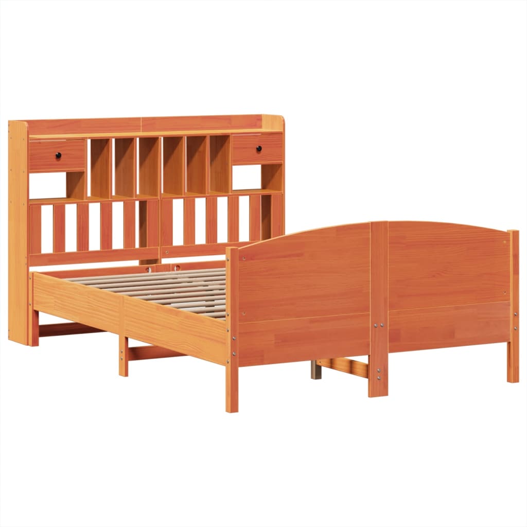 Bookcase Bed without Mattress Wax Brown 150x200 cm King Size Solid Wood Pine