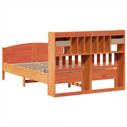 Bookcase Bed without Mattress Wax Brown 150x200 cm King Size Solid Wood Pine