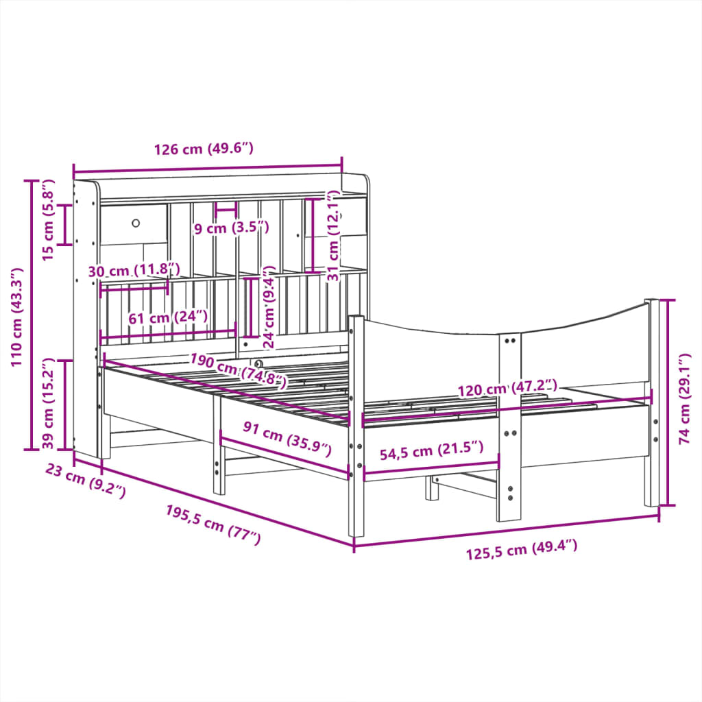 Bed Frame without Mattress 120x190 cm Small Double Solid Wood Pine