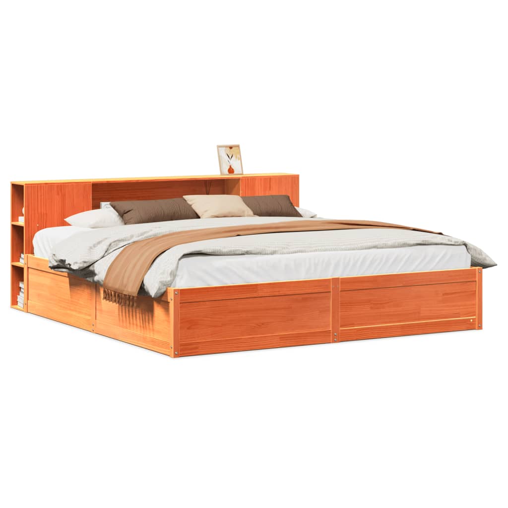 Bed Frame without Mattress Wax Brown 200x200 cm Solid Wood Pine