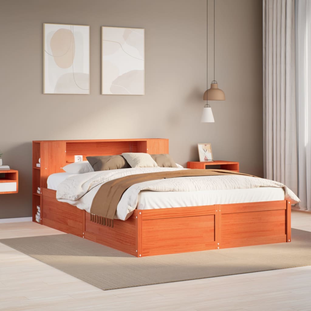 Bed Frame without Mattress Wax Brown 150x200 cm King Size Solid Wood Pine