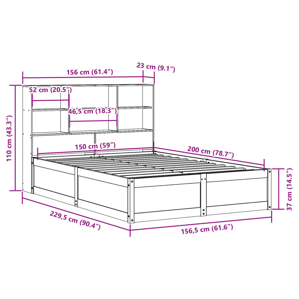 Bed Frame without Mattress White 150x200 cm King Size Solid Wood Pine