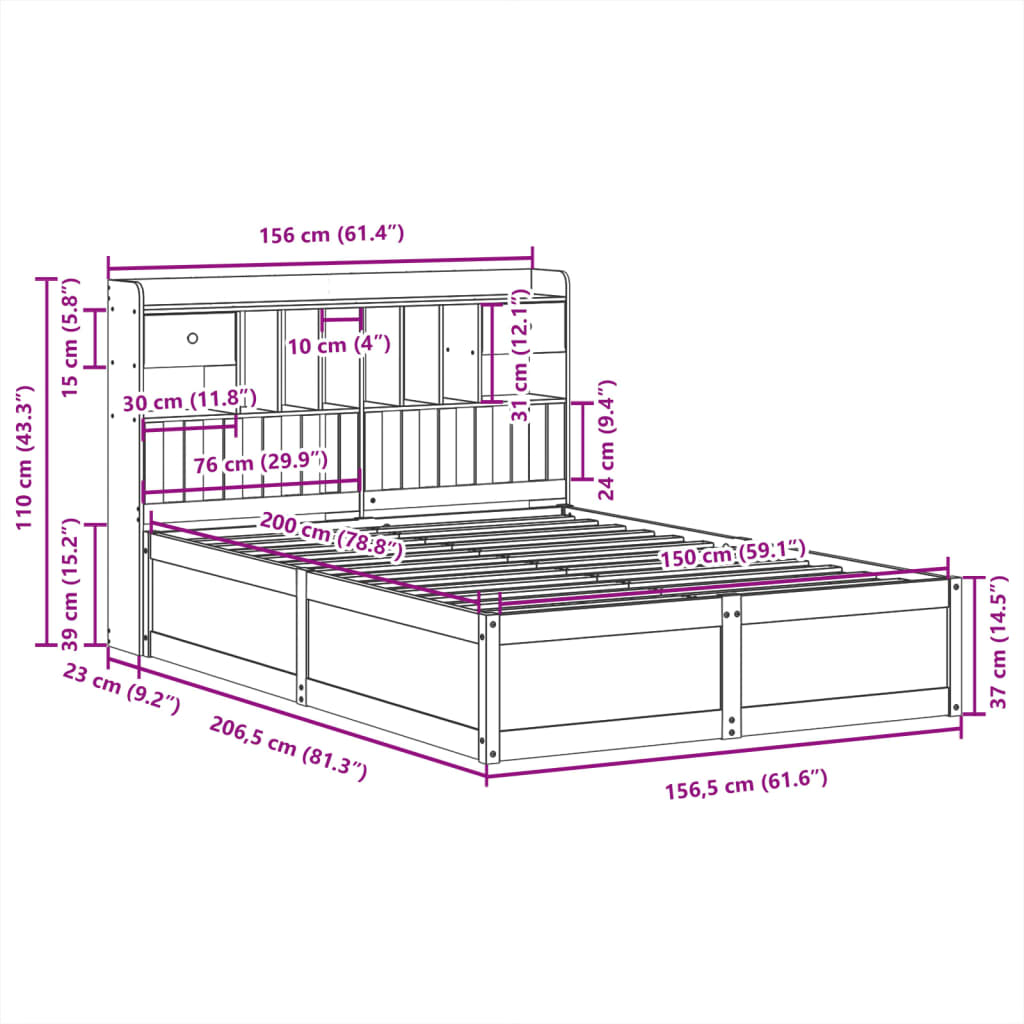 Bed Frame without Mattress 150x200 cm King Size Solid Wood Pine