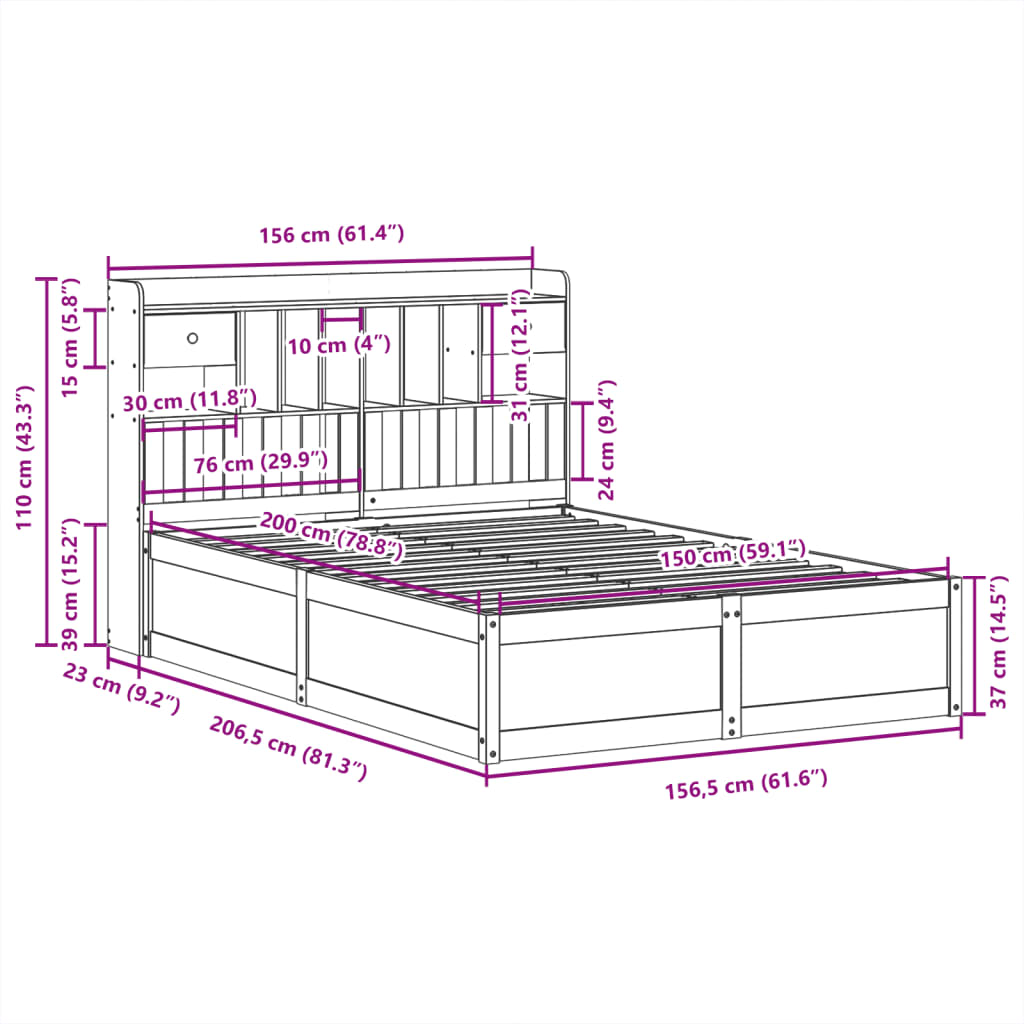 Bed Frame without Mattress Wax Brown 150x200 cm King Size Solid Wood Pine